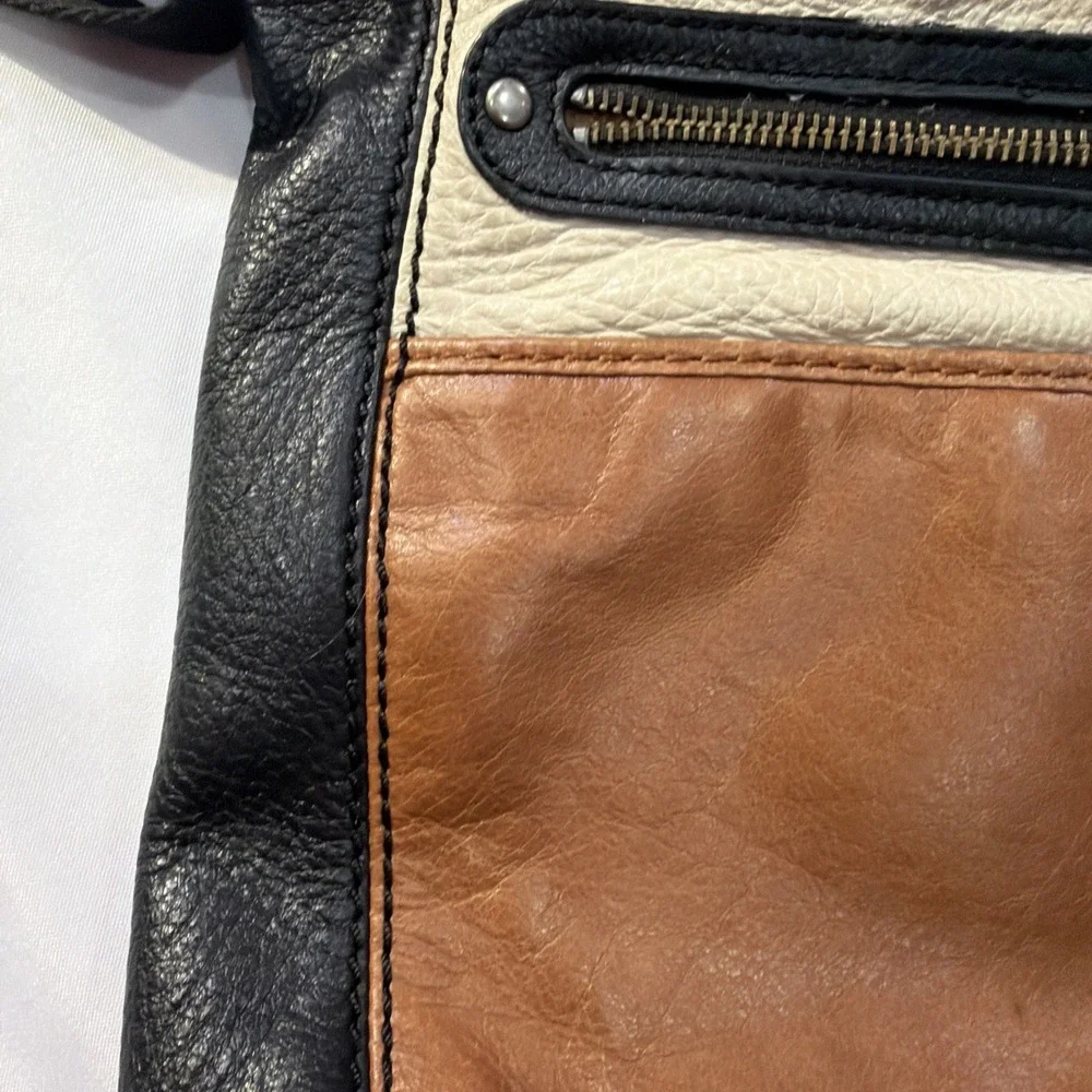The Sak Leather Colorblock Crossbody Bag Tri-Tone Black Brown Cream Boho...‎